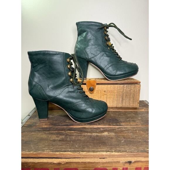 Bettie Paige By Ellie Black Lace Up Vintage Granny Heel Ankle Boot 6M - Picture 1 of 6